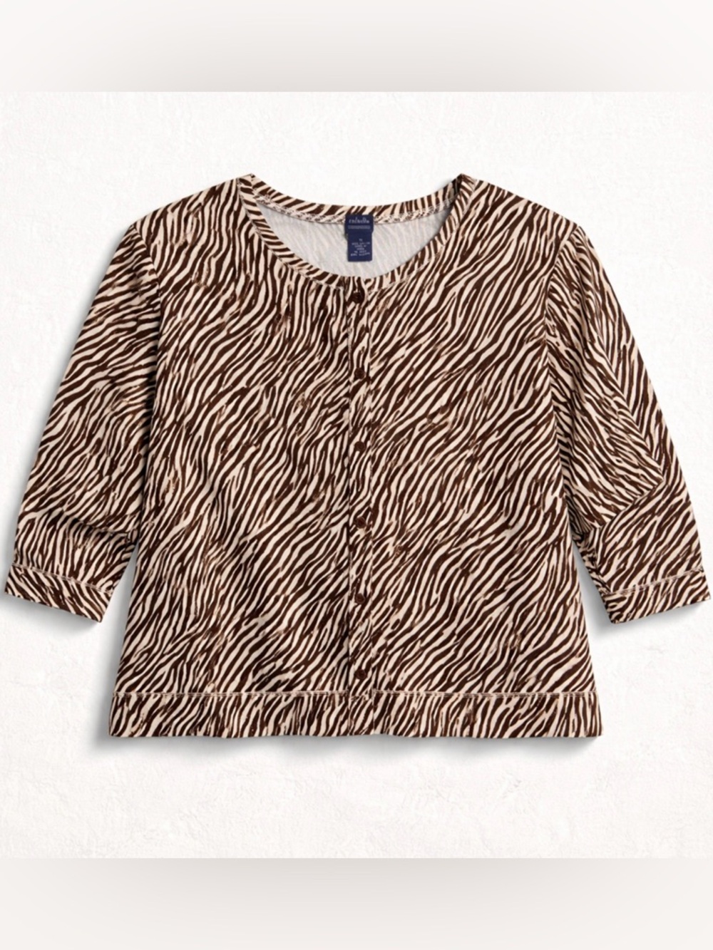 Rafaella 1X‎ Zebra Print Top Brown White Button Front Cotton Casual